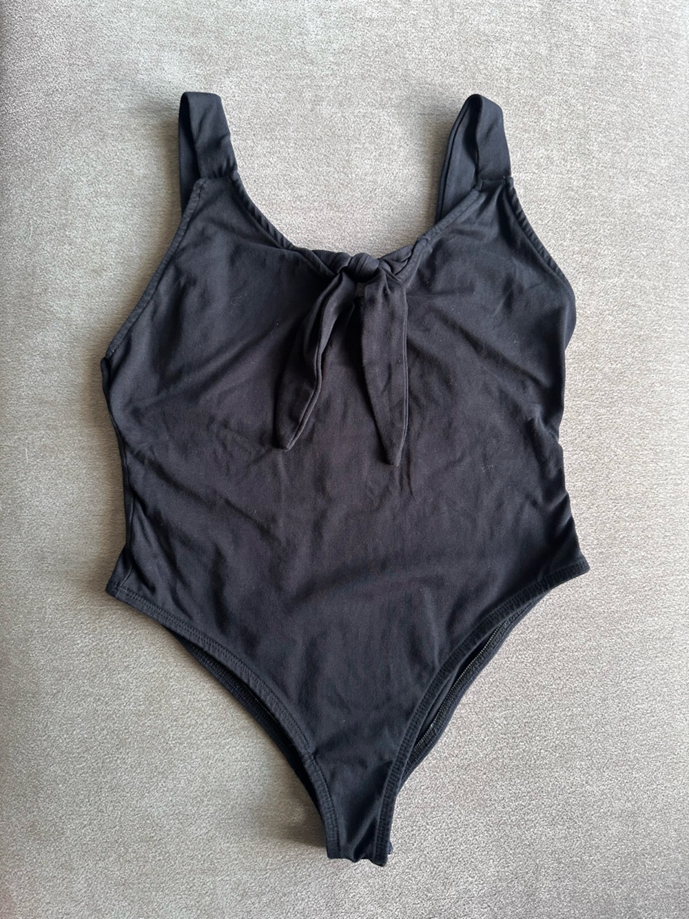 Poof! Black Tie-Front Scoop Neck Bodysuit
